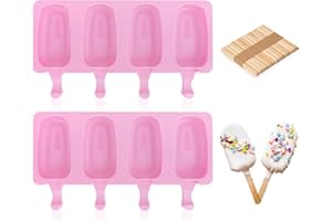 AIXMEET Eisformen Silikon, EIS am Stiel Bereiter, Cakesicles silikonform, Für selbstgemachte Eislutscher, Kuchen, Schokoriegel mit 100 Eisstiele Holz (2 Sets Rosa)