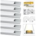 Led Aluminum Profile, Jirvyuk 6 Pack 1m/3.3ft LED Channel and Diffuser for LED Strip Lights with Milky White Cover, End Caps and Metal Mounting Clips - Silver (U Shape)