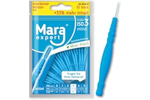 Mara Expert - 32 spazzole interdentali Basic, 1,1 - 1,2 mm, ISO 3 medio, 33% in più di contenuto, con gusto menta, colore blu, 3