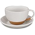 Mora Ceramic Latte Art Mug With Saucer - 10.5 oz, Round Bottom For Perfect Pours - Cafe Cups for Cappuccino, Espresso, Coffee, Tea etc - Porcelain Set for Baristas, Great Gift - Vanilla White