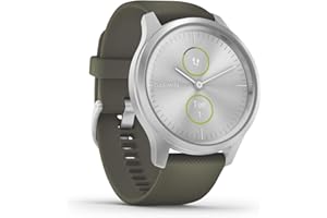 Garmin vívomove Style, Stylish Hybrid Smartwatch with Health and Fitness functions, Real Watch Hands, Hidden Colour Touchscreen Display and up to 5 days battery life, Silver and Moss
