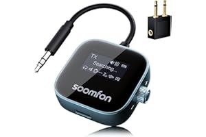 SOOMFON Bluetooth 5.3 Transmitter Receiver with 3.5mm Jack with LCD Screen, Dual Pairing,13H Playtime AUX Bluetooth Adapter, 2-in-1 Wireless Audio Transmitter for Airplane TV Headphones Speakers