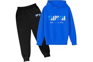 WEOPLKIN Trapstar Chandal Niño Sudadera Trapstar Deportiva con Capucha y Pantalón Largo Imprea Letras Unisex Trapstar Chandal Bordado