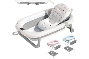 JUPPLIES Bañera Plegable Bebe con Cojin Ergonomico - Bañera Bebe con Patas Plegables Antideslizantes - Bañerita Bebe Portatil y Facil de Guardar - Bañeras para Bebes Banheira (Gris, Con Termómetro)