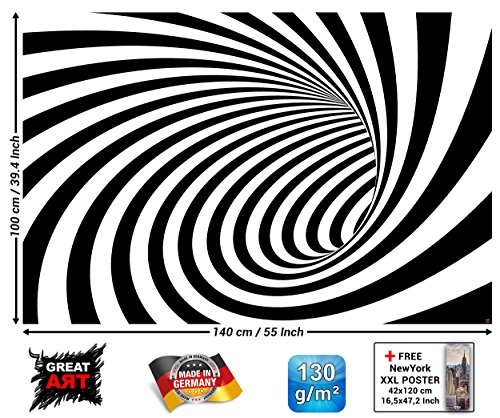 GREAT ART 3D Tunnel schwarz-weiß Wanddekoration – Wandbild Abstrakt Motiv XXL Poster (140 x 100 cm) - 2