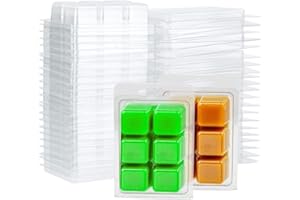 Clickinline 100 Packs Wax Melt Clamshells Square, 6 Cavity Clear Plastic Cube Tray for Candle-Making & Soap