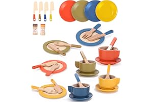 ZOUNIN 26 PCS Puppengeschirr Kinderküche Spielküche Zubehör, Geschirrset Aus Holz, Küchen Spielzeug für Rollenspiele, Geschenk für Kinder Ab 3 Jahren