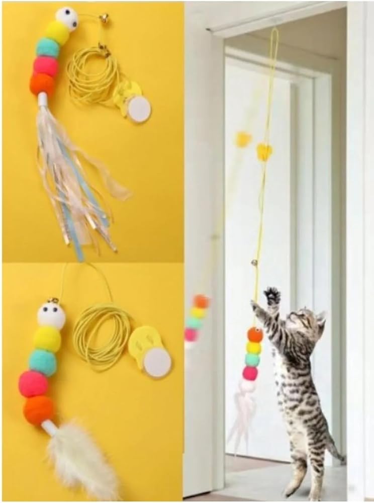 Tineke Elastik Kendinden Yapışkanlı Renkli Kedi Oyun Oltası Kedi Oyuncağı Yapışkanlı Olta Eğitim Oyuncağı