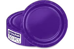 PTECDROTS 50Pcs Purple Paper Plates - 9” Purple Disposable Plates Round Bulk Dinner Plates for Daily Use Holiday Picnic Celebrations Pruple Birthday Party Decorations