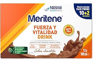 Meritene | Fuerza y Vitalidad Drink | Sabor Chocolate | Listo para Tomar |Fuerza para tus Músculos, Vitalidad para ti | Batido con Proteínas, Vitaminas y Minerales | 12 Unidades x 180 ml