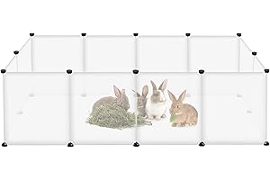 FIVMEN Recinto per Piccoli Animali Recinzione per Conigli 145x75x48 cm Rete in Plastica DIY 12 Pannelli Griglia per Box Recinto per Piccoli Animali per Conigli Criceti (Bianco)