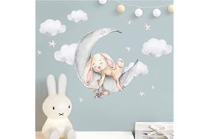 WANDARO Little Deco DL871-3 Wall Sticker Rabbit with Moon Animals Clouds Nursery Baby Room Wall Sticker Bedroom Wall Decoration