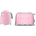 Smeg 50’s Style Retro Range Breakfast Set, 0.8L 1400W Mini Kettle and Multi-Functional Control 2-Slice 950W Toaster, Pastel Pink, KLF05PKUK/ TSF01PKUK