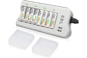EBL 808U Cargador de AA AAA Baterías con AA 2800mAh (4 Unidades) y AAA 1100mAh (4 Unidades) Ni-MH Pilas Recargables