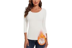 SERSARY Thermo Oberteil Damen Thermoshirt Langarm Thermo Shirt 3/4 Arm Damen Basic Langarmshirt Unterziehshirt Rundhalsausschnitt Dünner Pullover Winter Warmes Unterhemd Thermounterhemd