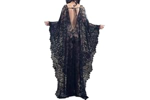 YOUKD Robe en Dentelle pour Femmes Voir à Travers la Robe Boho Kaftan lâche Bikini de Plage Robe de soirée