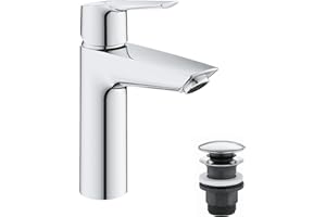 Grohe Start QuickFix- Grifo de lavabo monomando M (vaciador click-clack, menor consumor de agua, fácil instalación, altura 192mm), cromo, 24204002