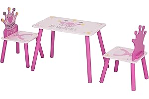 HOMCOM 3 Pcs Kids and Table Chair Set Princess & Crown Theme Home Furniture Pretty Gift 2-4 Years Pink