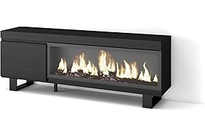 Skraut Home | Mobile TV Soggiorno | Ampio spazio a disposizione | 160 | Per TV fino a 65" | Camino elettrico XXL | Design industriale | Stile moderno | Nero