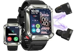 Desong Smart Watch With Earbuds,1.96 inch Smart Watch With Call Function,Watch Buds,3 in 1 Smartwatch Buit-in 4GB Memory,Recording,Sleep Monitor,Waterproof,Fitness Tracker for iOS Android