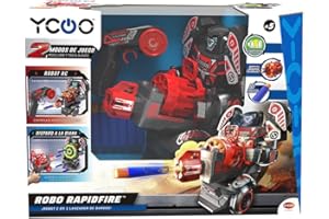 YCOO Robo Rapidfire, Robot con Luces led en la Cara y Efectos de Sonido, 2 Formas de Juego, dirigida y autónoma, dispara Dardos Desde el Mando, Funciona con Pilas, Bizak (62008528)