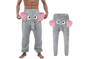 GENERIC Mens Funny Elephant Pajama Trousers Jumbo Trunks with Large Ears and Nose Flannel Sleepwear and Nightwear Novelty Loose Fit Pajama Pants for Couple Wear Unisex Animal Themed Homewear Loungewear