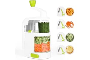 Coupe Légumes Spirale, Spaghettis de Légumes, Spiraliseur Legume Spaghetti Manuel, avec 4 Lames, Multifonctionnel Julienne de Courgettes