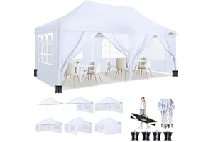 COBIZI Tonnelle 3x6 avec Barre de Verrouillage Améliorée, Barnum Pliant 3x6 imperméable UPF 50+, Tonnelle Pliante pour Mariage, Marché, Jardin, Fête, 3 Hauteurs Réglables,6 Parois Latérales