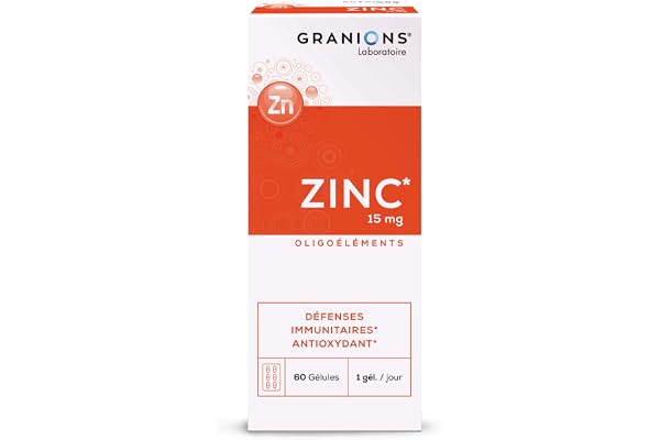 GRANIONS| Zinc | Défenses immunitaires & Antioxydant, beauté peau et cheveux | 15mg de Zinc | Marque Française | Programme de 2 Mois