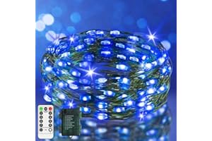 JXLEDAYY 9.9 FT 60 LED Fairy Lights Battery Operated String Lights Green Copper Wire Christmas Lights with Remote Timer 8 Modes for Tree Greenery Bedroom Garland Wreath Garden Wedding Decoration Blue