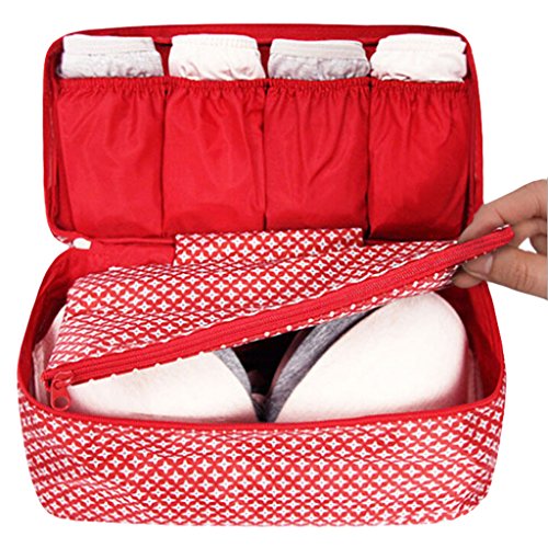 Womem Retro Flower Printed Zip Up Bra Toiletry Bag Container Travel Case Makeup Cosmetic Pouch Box
