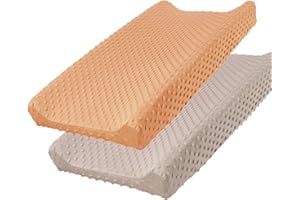 iEvolve Changing Pad Cover Ultra Soft Minky Dots Changing Table Cover Breathable Changing Table Sheet Diaper Changing Pad Cover for Baby Boys Girls (Beige&Caramel,Pack of 2)