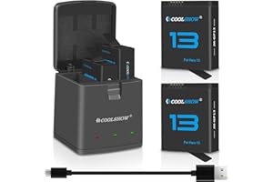 CS COOLSHOW COOLSHOW HERO13 Batteria HERO13 Enduro Ricaricabile 2 Pacchetti 2100mAh e 3 Canali HERO13 Caricabatteria Design Scatola per la conservazione della batteria Compatibile con GoPro HERO13 Black