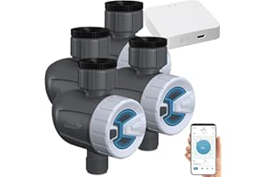 Royal Gardineer Bewässerung WLAN: 4 smarte programmierbare Bewässerungscomputer mit WLAN-Gateway & App (App-gesteuerte Bewässerung, Bewässerungscomputer per, Feuchtigkeitsmesser)
