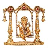 Art N Hub Bhagwan Ganesha Murti Mini Brass Dashboard Statue Figurine in Swing/Divine Elephant God Decorative Showpiece Idol for Success/Hindu Religious Lord Ganpati Vinayaka Resting Pooja Sculpture