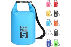 MORAINJAY Worek wodoszczelny, z długim regulowanym paskiem na ramię, duża pojemność 2 l, 5 l, 10 l, 15 l, 20 l, 30 l, na kemping, rafting, pływanie, surfowanie, Błękitny, 5L, Organizer do torby