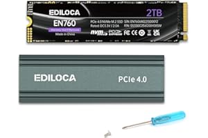 Ediloca EN760 SSD with Heatsink 2TB PCIe Gen4, NVMe M.2 2280, Up to 4800MB/s, Internal Solid State Drive, Dynamic SLC Cache, Compatible with PS5 and PC