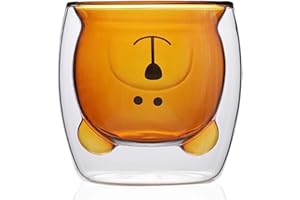 LINCMAN Cute Mugs Glass Double Wall Insulated Glasses Espresso Cup Tea Cup Milk Cup Bear Mugs Office Cup Birthday Gifts Drinking cup