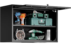 Sightlife Steel Garage Wall Mounted Cabinet Metal Wall Storage Cabinet Steel Wall Storage Cupboard Lockable Floating Garage Storage Shop Trailer Tool Assembly Required 55H x 80W x 40Dcm