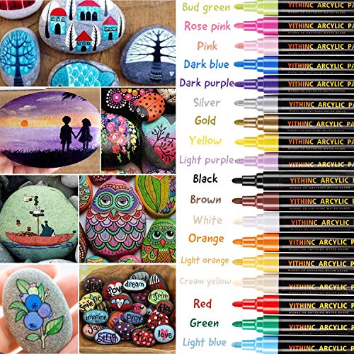 Rotuladores De Pintura Acrílica,YITHINC Juego De 18 Rotuladores para Pintar en Piedra, Cerámica, Porcelana, Vidrio, Guijarros, Tela, Lienzo, Madera y Diseño De Tazas Personalizadas