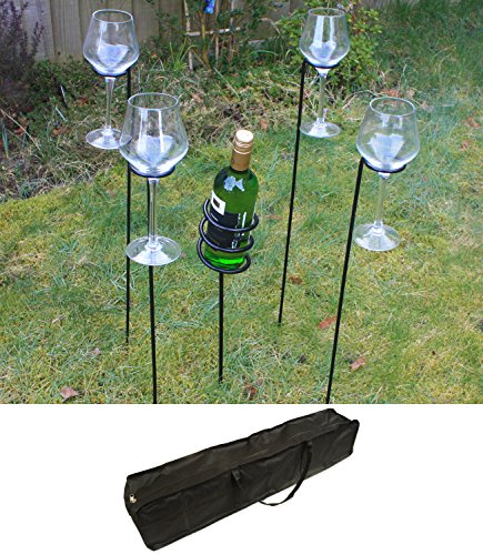 Woodside - Weinflaschenhalter & Weinglashalter mit Tasche für den Garten - Zum Grillen/für Picknicks