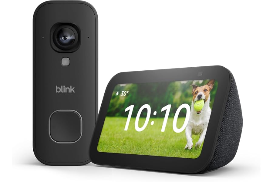 Amazon Echo Show 5 (neueste Gen.), Anthrazit + Blink Videotürklingel 2K+ (festverdrahtet), Schwarz -