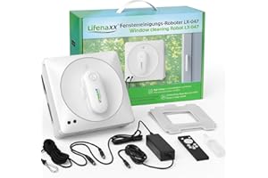 Lifenaxx Fortschrittlicher Fensterreinigungsroboter LX-047 mit 4 Sprühdüsen, 4 Reinigungsprogrammen, bürstenlosem Motor, Fernbedienung – Elektrischer Fensterputzroboter auch für rahmenlose Fenster
