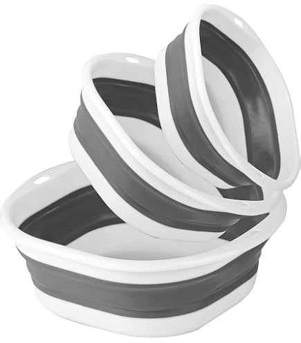 2x Pièces lavabo/évier pliable blanc/gris carré 32 x 15 cm 8 litres de