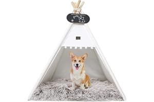Whiwhi Tipi para mascotas con alfombra de felpa esponjosa para perros y gatos, tiendas de campaña para perros, cachorros, casa, lavable, 70 x 70 x 80 cm
