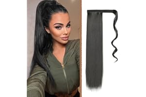 DKDXID Coleta Postiza Pelo Natural Trenza 55cm Extensiones Pelo Natural Coleta Cabello Sintetico Larga Cola Postiza Pelo Natural Extensión Coleta Pelo Natural Liso Ponytail Hair Extension Mujer-1B