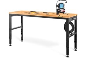 VEVOR Höhenverstellbare Werkbank 122 x 61 x 72-97 cm Spanntisch, 900 kg Gewichtskapazität Arbeitstisch, Braun Klappbare Werkzeugbank aus Kaltgewalzter Stahl, Multifunktionswerktisch für Werkstatt