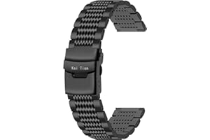 Kai Tian Bracelet de montre en acier inoxydable de qualité supérieure pour hommes et femmes, double fermoir déployant, 18mm, 20mm, 22mm, 24mm