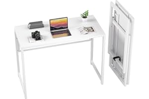 GreenForest Folding Desk for Small Spaces No-Assembly, 100 CM Small Computer Desk For Home Office, Space-Saving Foldable Table Study Writing Office Desk,White