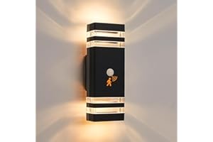 CELAVY Up Down Outside Lights with Motion Sensor, PIR Outdoor Wall Light Mains Powered, IP65 Square Front Door Porch Light Electric, GU10 Modern LED External Lamp Exterior Sconce for House, Black